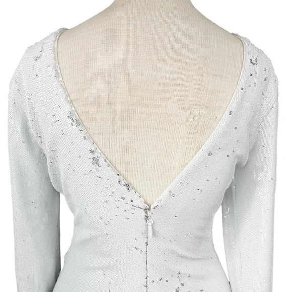 Dress The Population NWT Emilia Long Sleeve Ruched Dress in White Sequins Size M - Picture 13 of 17